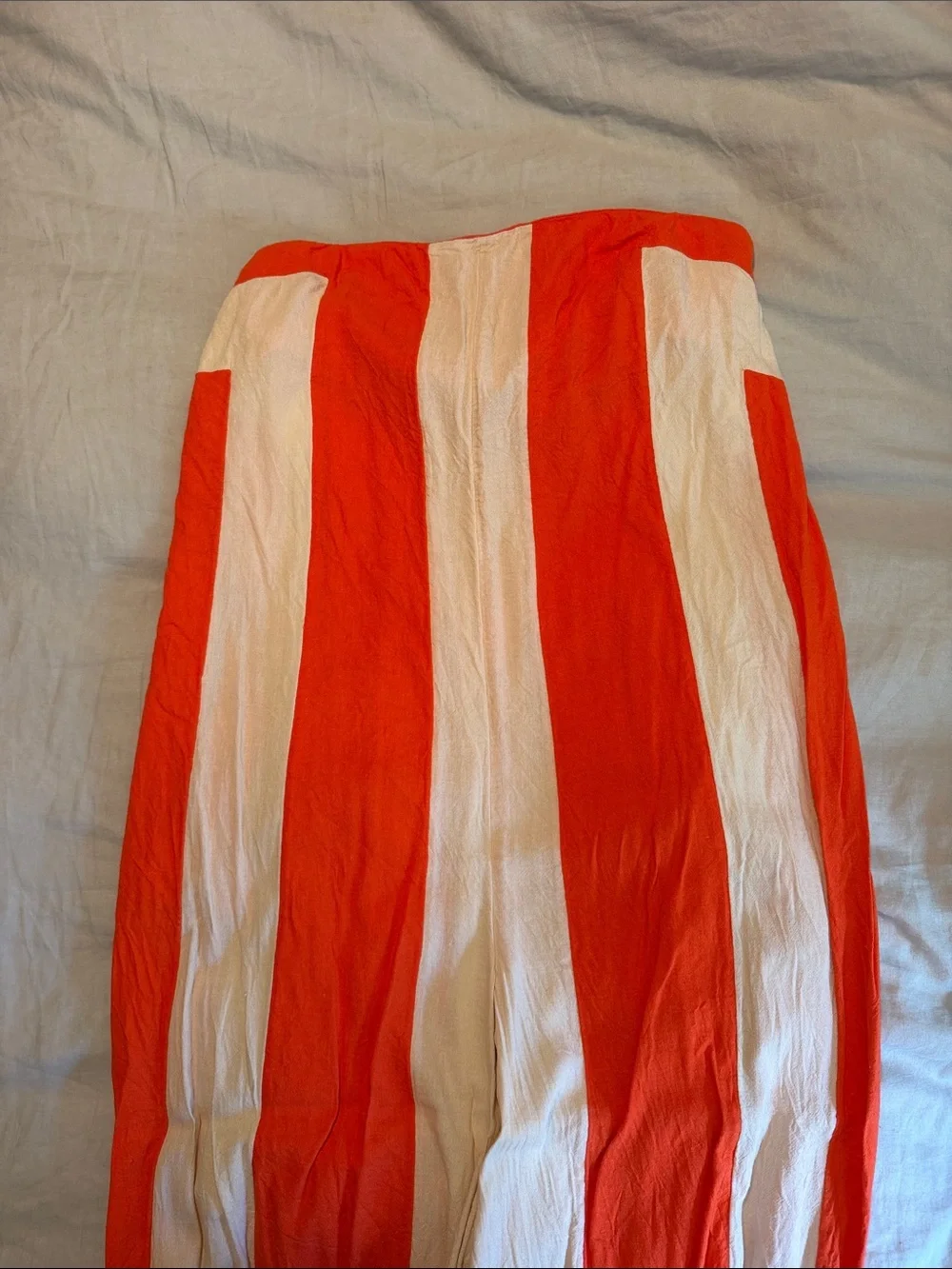 Free People Red & Cream Strapless Wide-Leg Jumpsuit - Picture 2 of 5